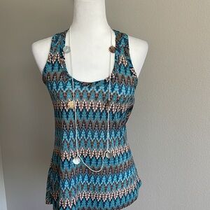 Blue and Brown Patterned Women's Top Size S